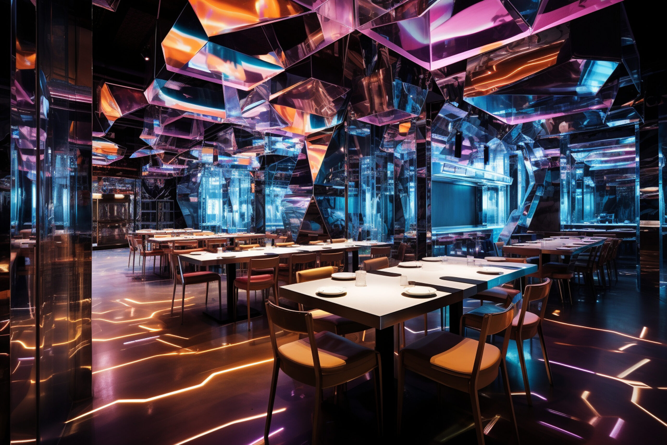 Craft a futuristic restaurant interior