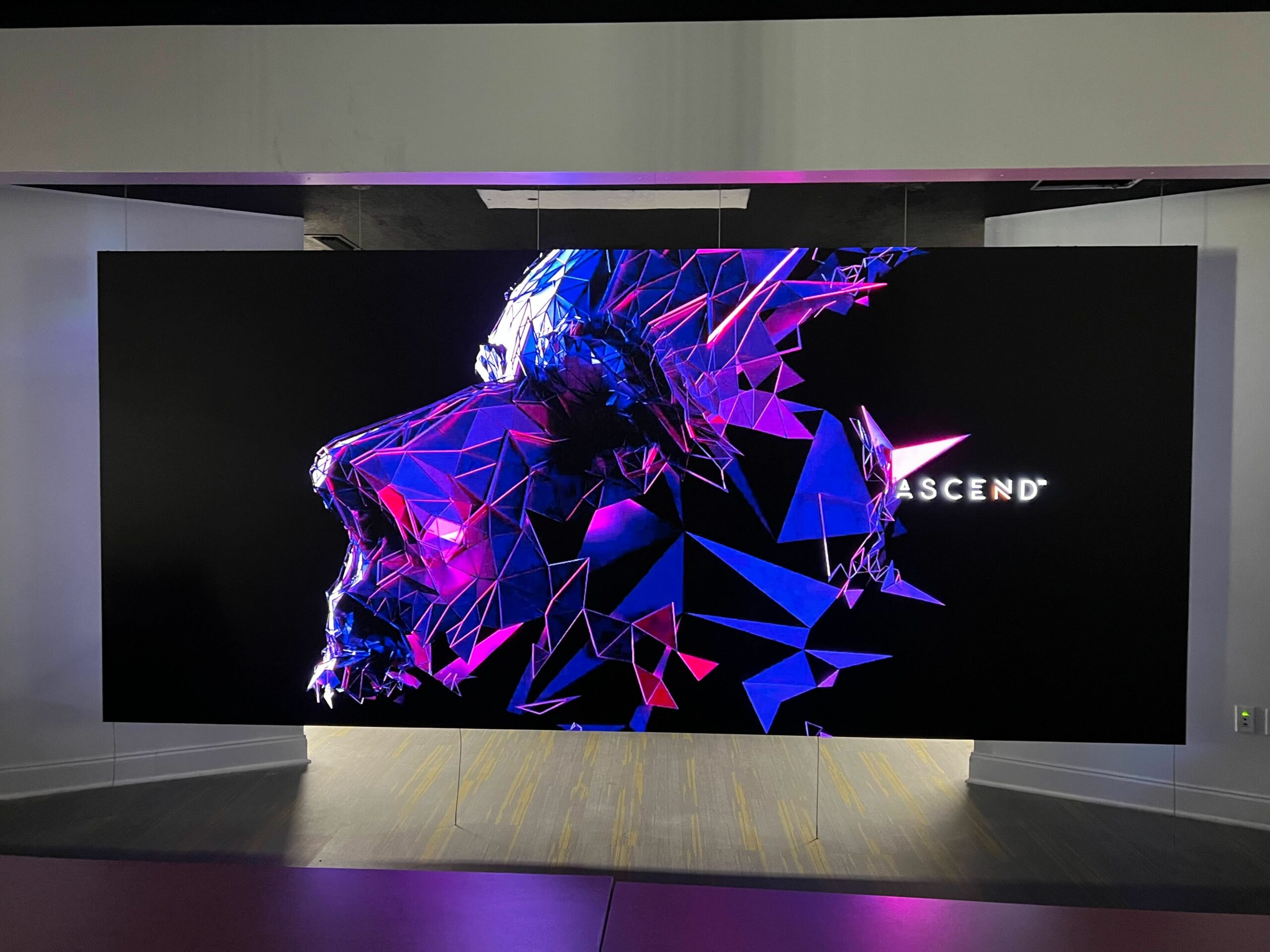 a face with Ascend logo on the LED video wall